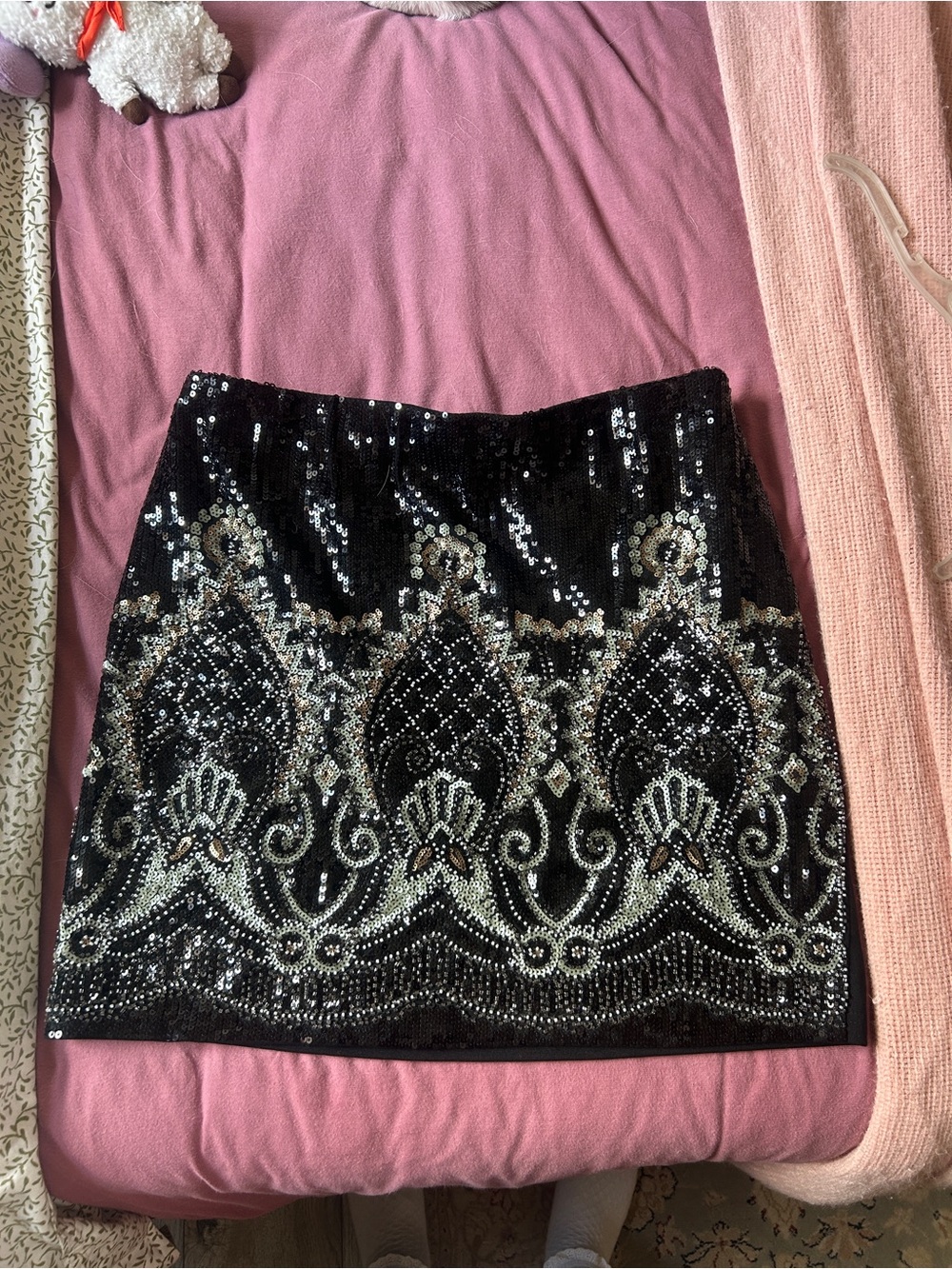 Embellished Black Sequin Mini Skirt